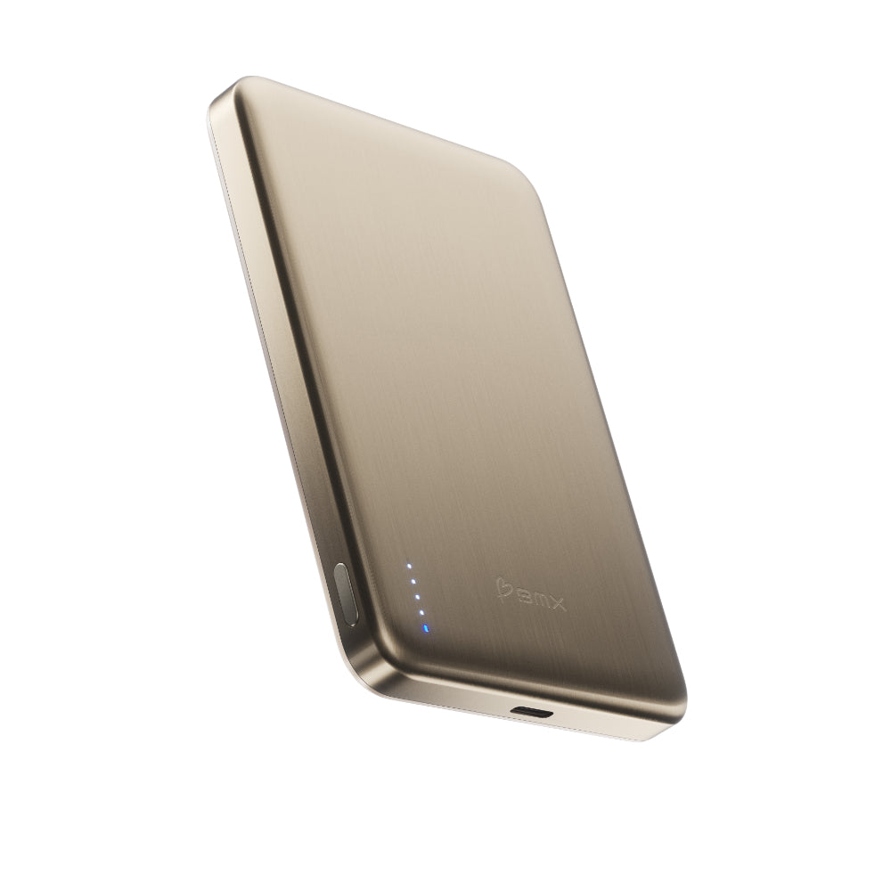 BMX SolidSafe™ Air 10K Magnetic Power Bank| Slim 13mm Semi-Solid Qi2.2 TSA Flight Approved, 15W/30W Wireless/Wired, USB-C Fast Charging for iPhone 18/17/16/15 MagSafe Phones & Cases - Gold