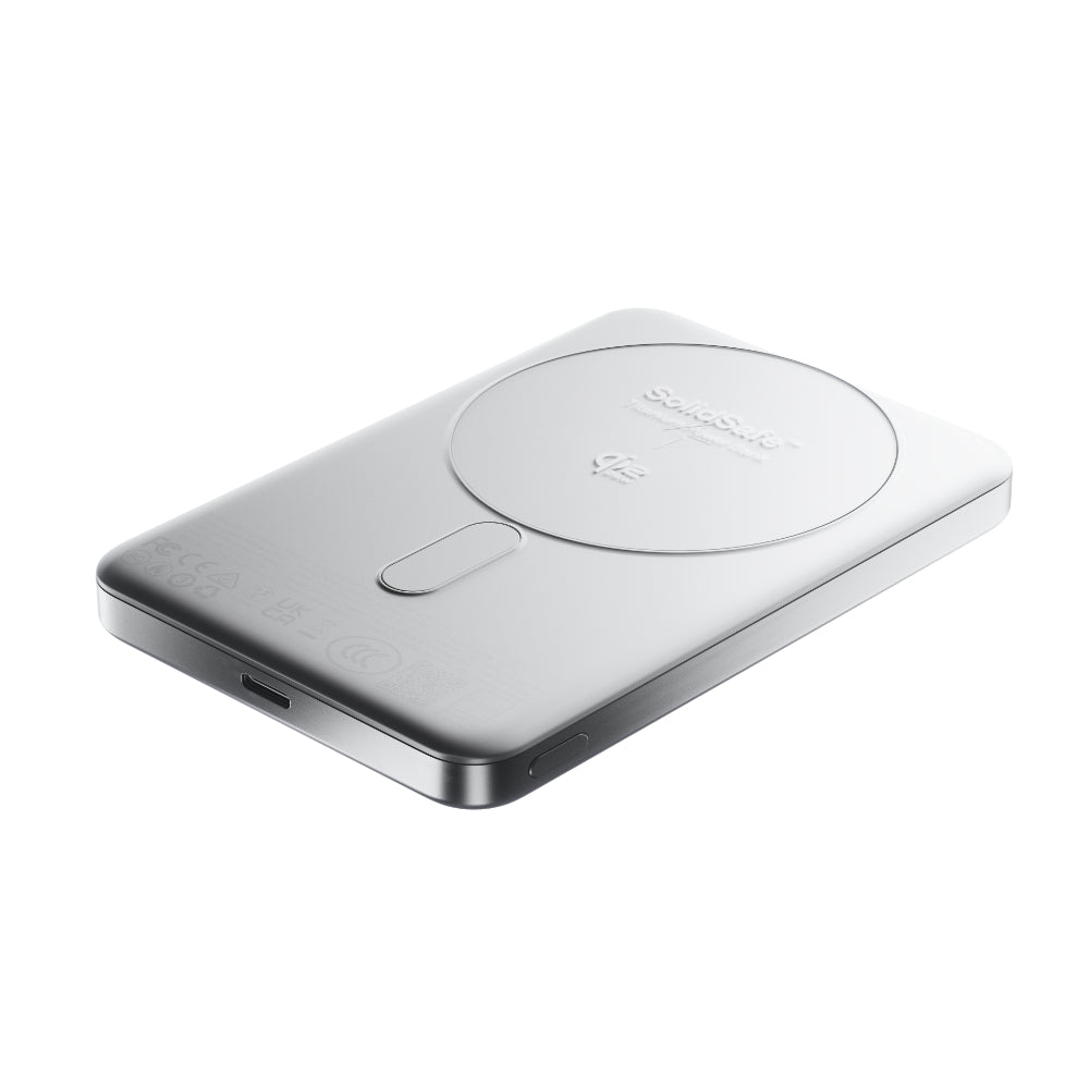BMX SolidSafe™ Air 10K Magnetic Power Bank| Slim 13mm Semi-Solid Qi2.2 TSA Flight Approved, 15W/30W Wireless/Wired, USB-C Fast Charging for iPhone 18/17/16/15 MagSafe Phones & Cases - Silver