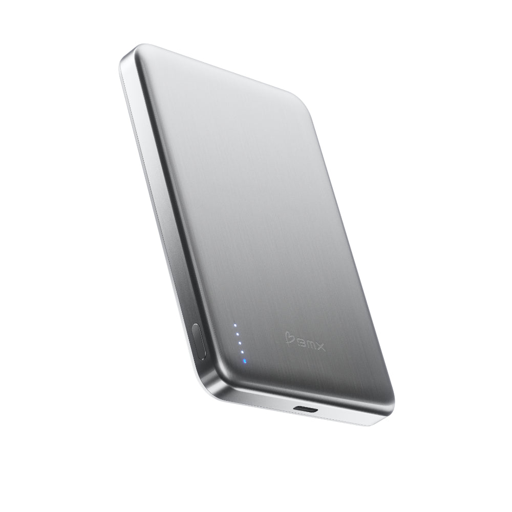 BMX SolidSafe™ Air 10K Magnetic Power Bank| Slim 13mm Semi-Solid Qi2.2 TSA Flight Approved, 15W/30W Wireless/Wired, USB-C Fast Charging for iPhone 18/17/16/15 MagSafe Phones & Cases - Silver