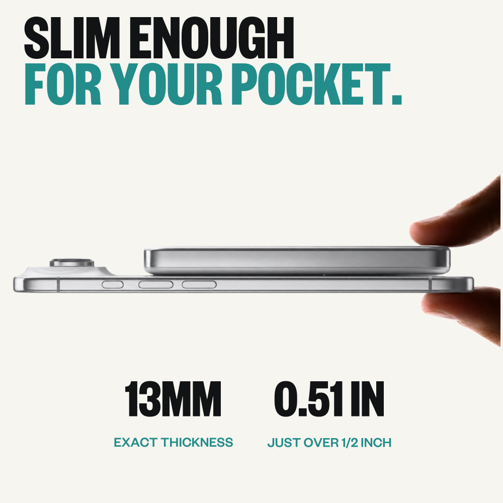 BMX SolidSafe™ Air 10K Magnetic Power Bank| Slim 13mm Semi-Solid Qi2.2 TSA Flight Approved, 15W/30W Wireless/Wired, USB-C Fast Charging for iPhone 18/17/16/15 MagSafe Phones & Cases - Silver