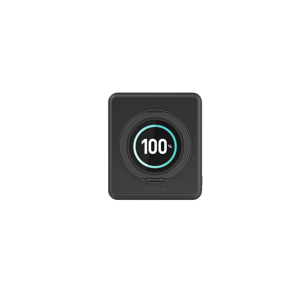 BMX SolidSafe™ Duo 5K Magnetic Power Bank| Semi-Solid Qi2, TSA Flight Approved, 15W/20W Wireless/Wired, Built-in Ring Stand, for iPhone Duo 18/17/16/15 MagSafe Phones & Cases - Black