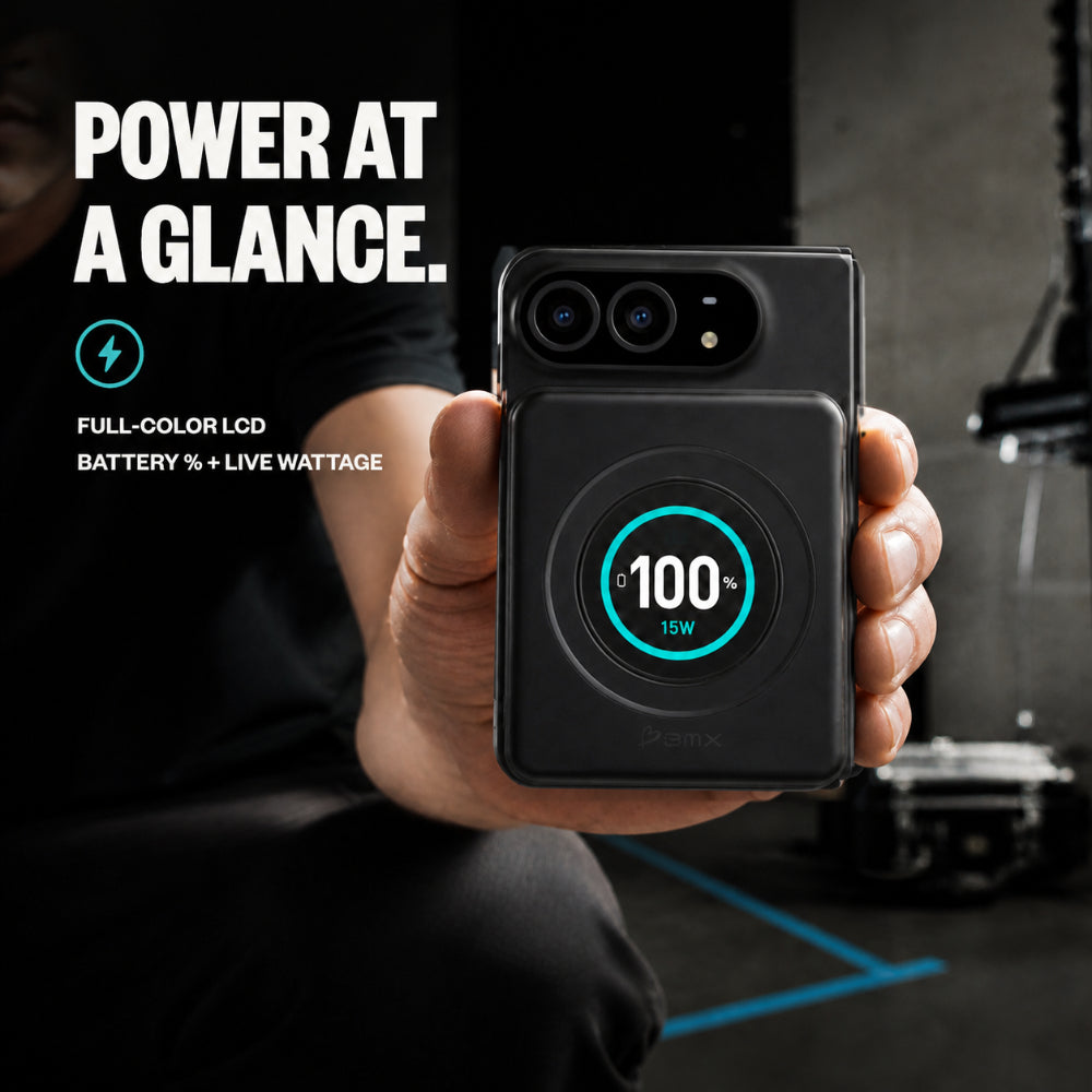 BMX SolidSafe™ Duo 5K Magnetic Power Bank| Semi-Solid Qi2, TSA Flight Approved, 15W/20W Wireless/Wired, Built-in Ring Stand, for iPhone Duo 18/17/16/15 MagSafe Phones & Cases - Black
