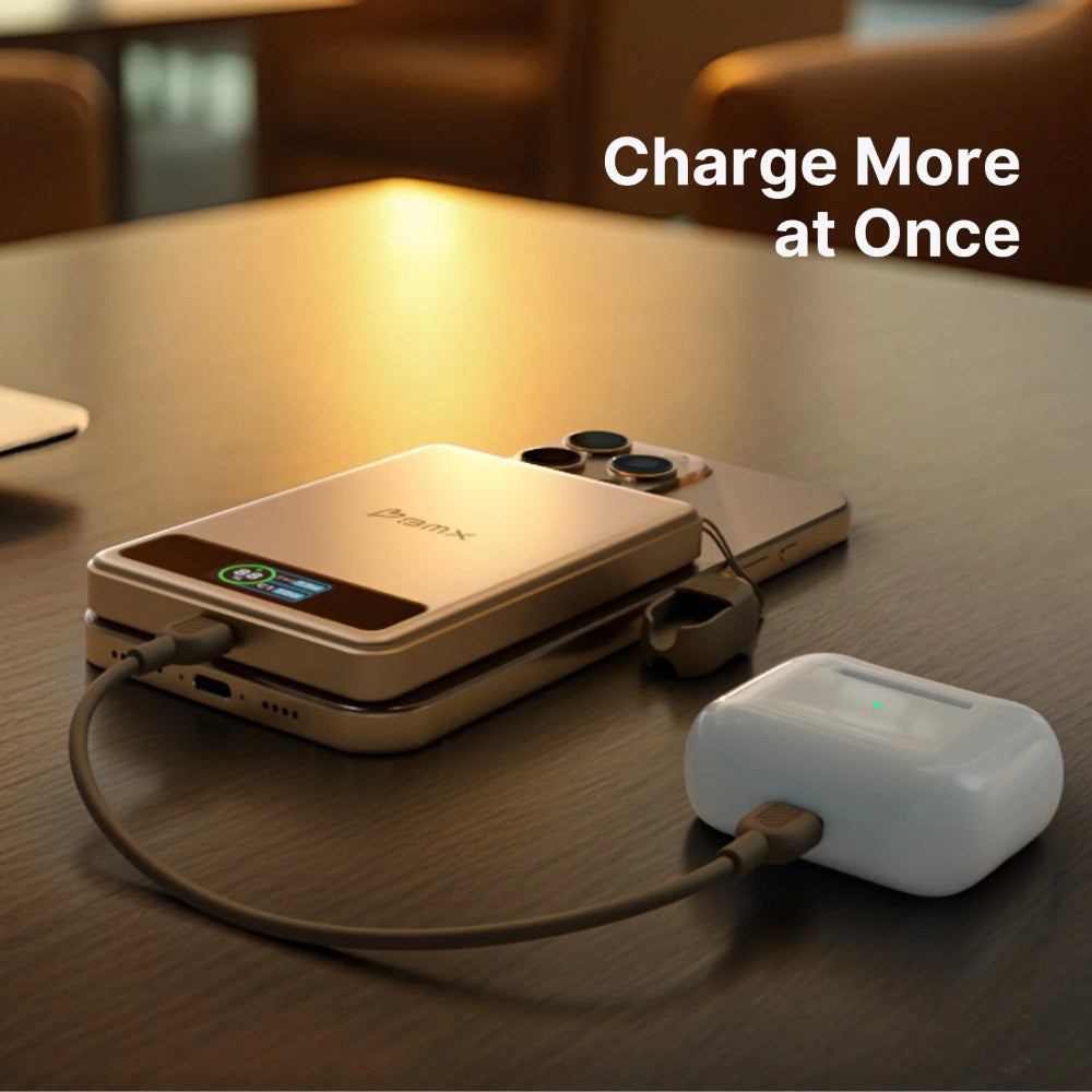 BMX SolidSafe™ 5K Magnetic Power Bank| Solid State Technology, Safe and Efficient, TSA Flight Approved, 15W/20W Wireless/Wired, USB-C Fast Charging, Info Display, Compact & Lightweight - Blue