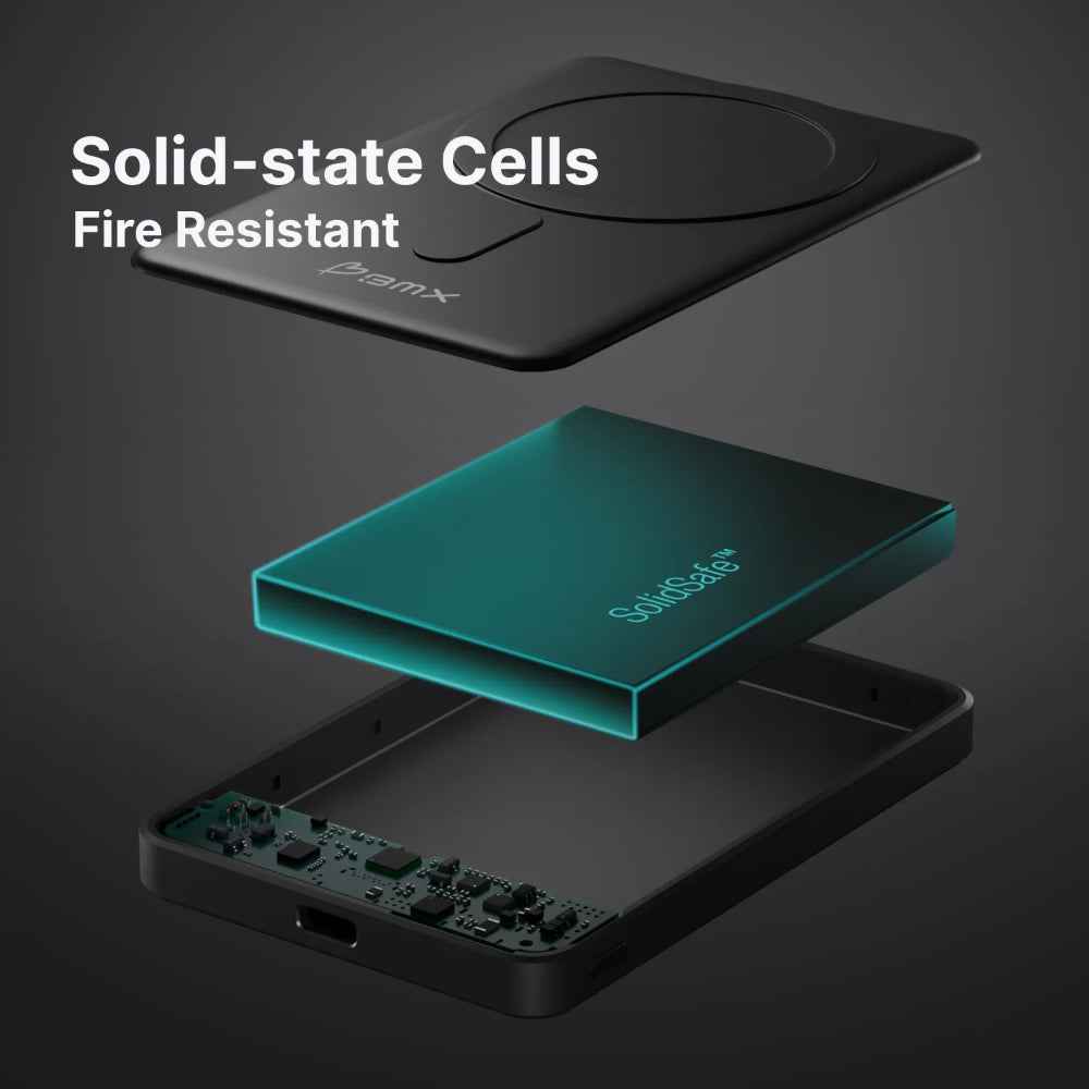 BMX SolidSafe™ 5K Magnetic Power Bank| Solid State Technology, Safe and Efficient, TSA Flight Approved, 15W/20W Wireless/Wired, USB-C Fast Charging, Info Display, Compact & Lightweight - Silver