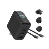BMX GaNsta 100W Laptop World Charger | GaN Fast Charger, LCD Display, Multi-Port USB-C with Travel Adapters, for MacBook Pro/Air, Laptops, 2-in-1, Tablets, Smartphones, Headphones, Black
