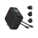 BMX GaNsta 140W Laptop World Charger | GaN Fast Charger, LCD Display, Multi-Port USB-C with Travel Adapters, for MacBook Pro/Air, Laptops, 2-in-1, Tablets, Smartphones, Headphones, Black