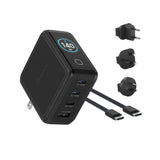 BMX GaNsta 140W Laptop World Charger | GaN Fast Charger, LCD Display, Multi-Port USB-C with Travel Adapters, for MacBook Pro/Air, Laptops, 2-in-1, Tablets, Smartphones, Headphones, Black