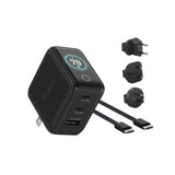 BMX GaNsta 70W Laptop World Charger | GaN Fast Charger, LCD Display, Multi-Port USB-C with Travel Adapters, for MacBook Pro/Air, Laptops, 2-in-1, Tablets, Smartphones, Headphones, Black