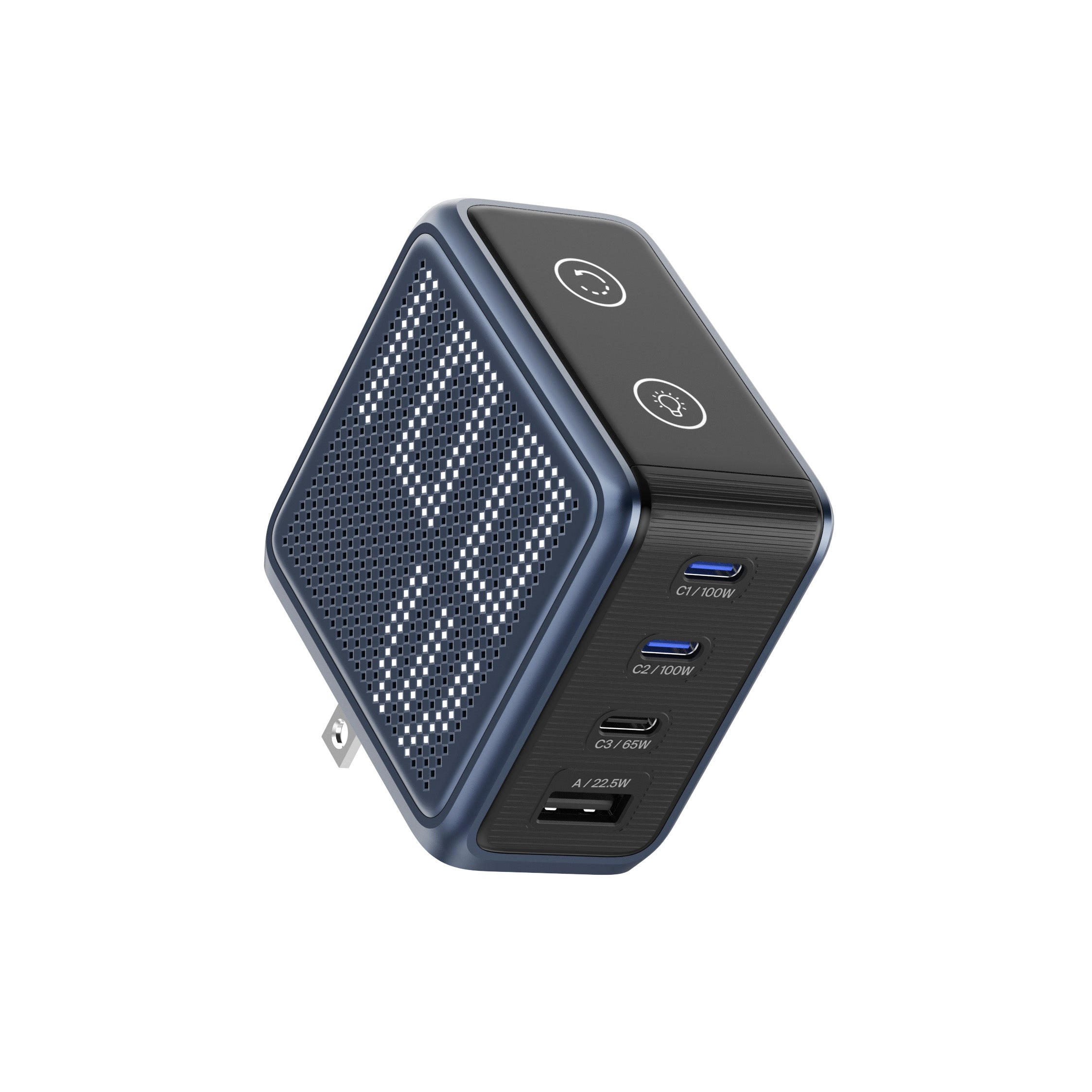 BMX GaNsta 100W Laptop World Charger | GaN Fast Charger, Pixel Display, Multi-Port USB-C Charging with Travel Adapters, for MacBook Pro/Air, Laptops, 2-in-1, Tablets, Smartphones, Headphones, Blue