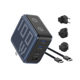 BMX GaNsta 100W Laptop World Charger | GaN Fast Charger, Pixel Display, Multi-Port USB-C Charging with Travel Adapters, for MacBook Pro/Air, Laptops, 2-in-1, Tablets, Smartphones, Headphones, Blue