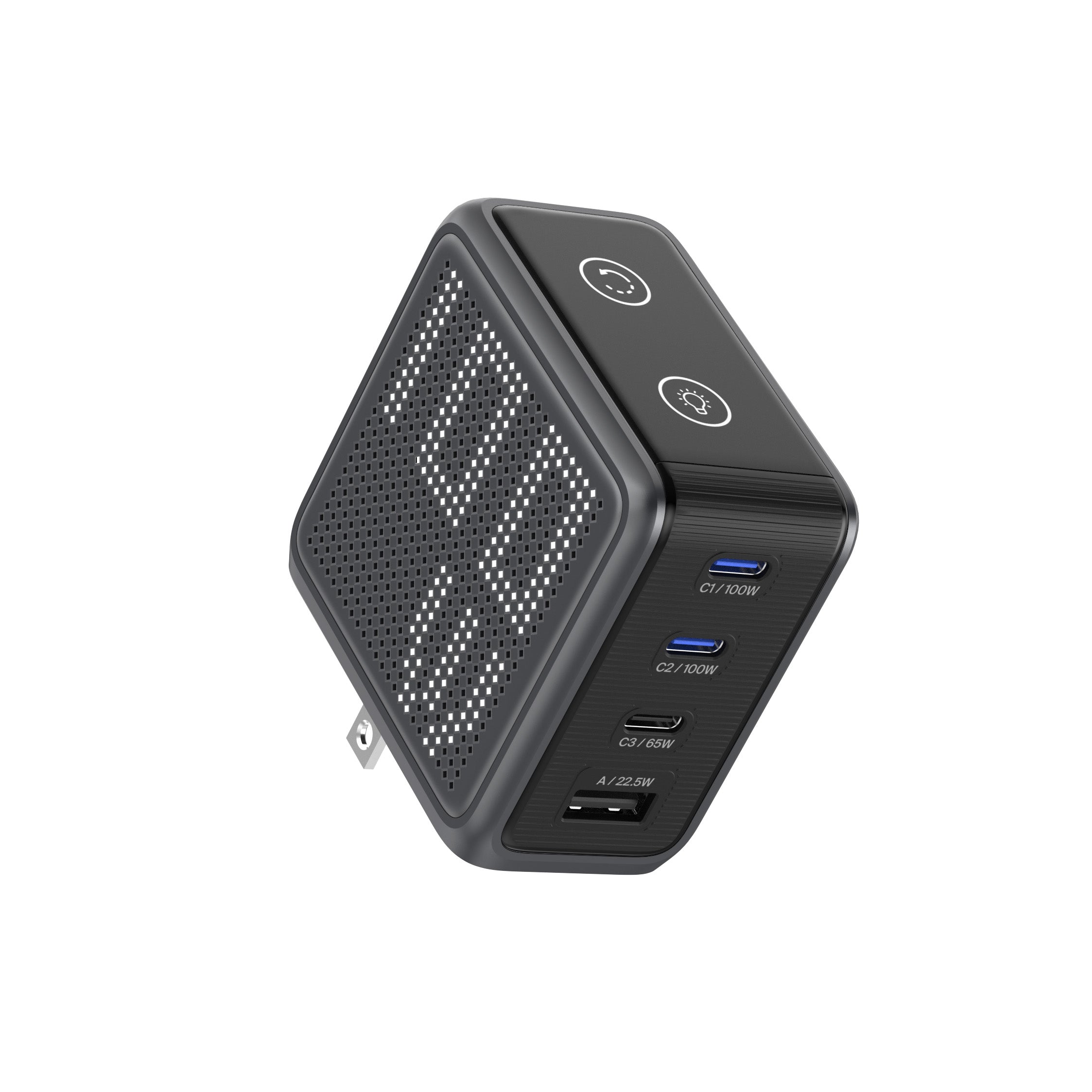 BMX GaNsta 100W Laptop World Charger | GaN Fast Charger, Pixel Display, Multi-Port USB-C Charging with Travel Adapters, for MacBook Pro/Air, Laptops, 2-in-1, Tablets, Smartphones, Headphones, Gray