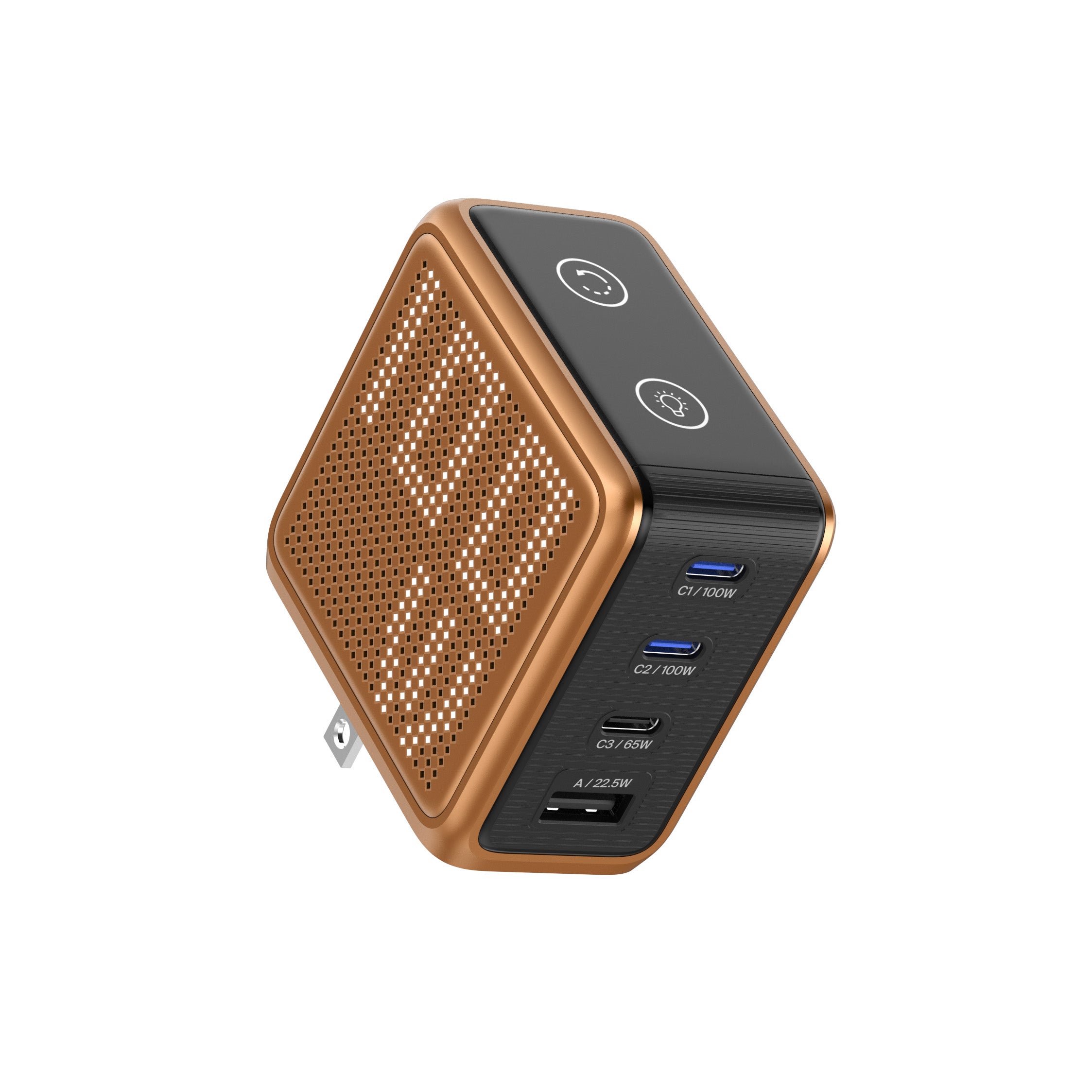 BMX GaNsta 100W Laptop World Charger | GaN Fast Charger, Pixel Display, Multi-Port USB-C Charging with Travel Adapters, for MacBook Pro/Air, Laptops, 2-in-1, Tablets, Smartphones, Headphones, Orange
