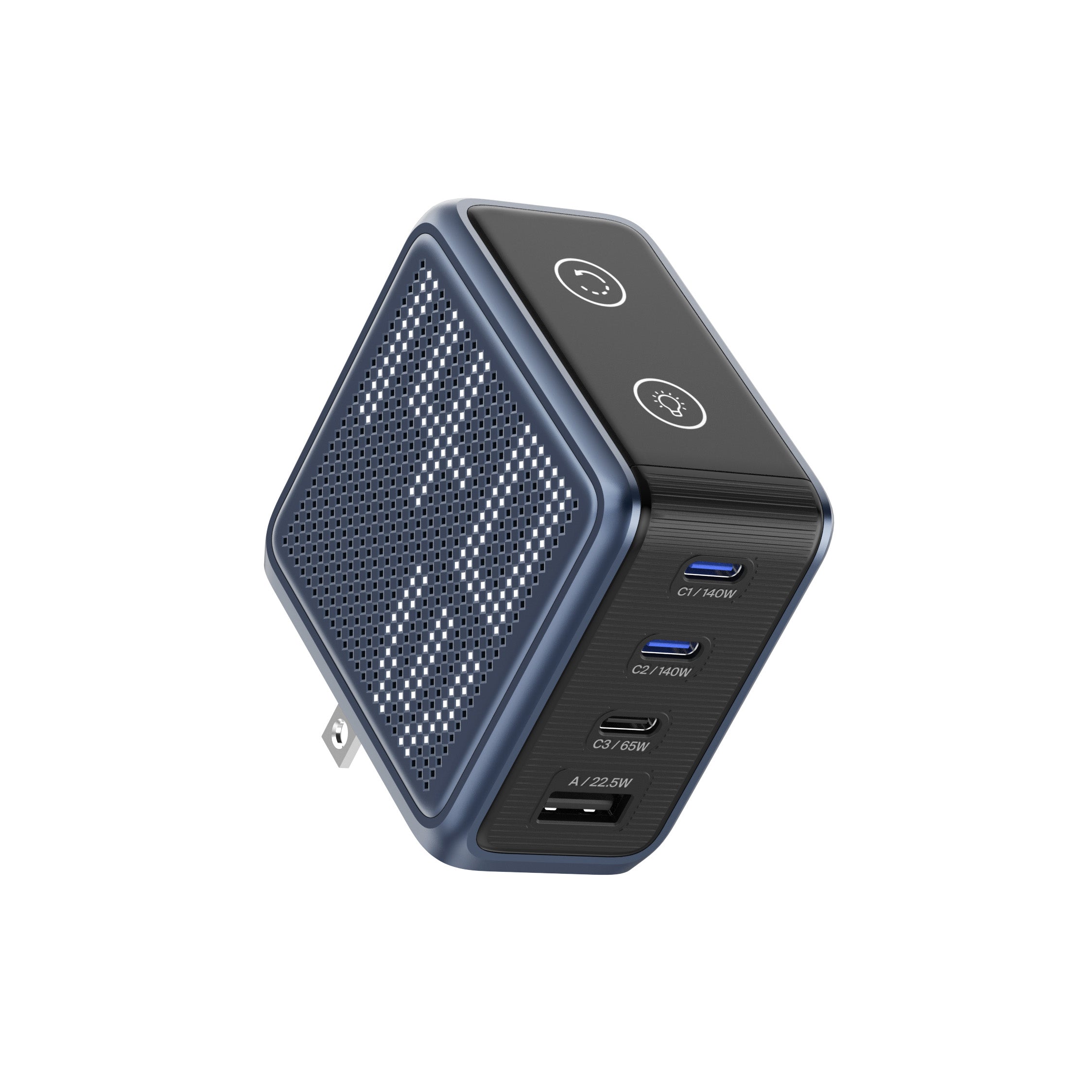 BMX GaNsta 140W Laptop World Charger | GaN Fast Charger, Pixel Display, Multi-Port USB-C Charging with Travel Adapters, for MacBook Pro/Air, Laptops, 2-in-1, Tablets, Smartphones, Headphones, Blue