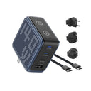 BMX GaNsta 140W Laptop World Charger | GaN Fast Charger, Pixel Display, Multi-Port USB-C Charging with Travel Adapters, for MacBook Pro/Air, Laptops, 2-in-1, Tablets, Smartphones, Headphones, Blue