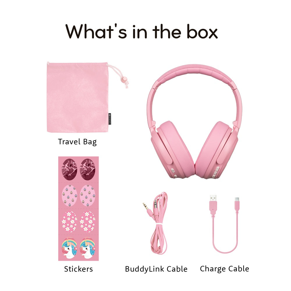 BUDDYPHONES ComosFun Active Noise Cancellation Wireless Bluetooth Headphone for Kid - Pink