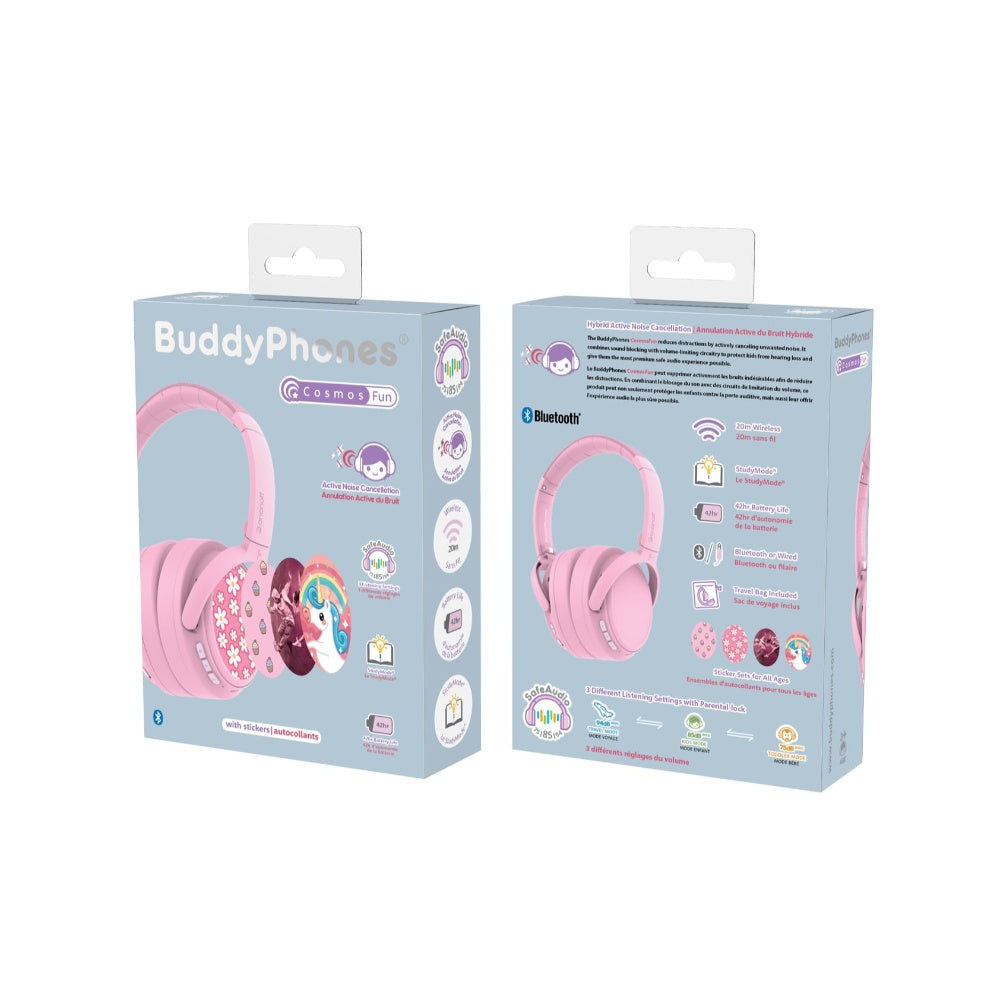 BUDDYPHONES ComosFun Active Noise Cancellation Wireless Bluetooth Headphone for Kid - Pink