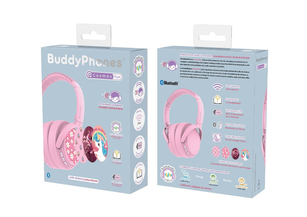 BUDDYPHONES ComosFun Active Noise Cancellation Wireless Bluetooth Headphone for Kid - Pink