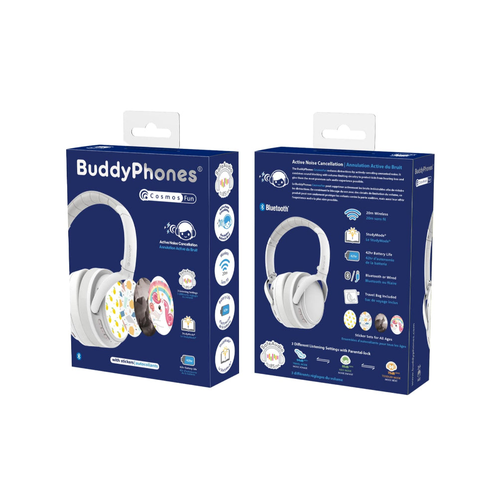 BUDDYPHONES ComosFun Active Noise Cancellation Wireless Bluetooth Headphone for Kid - White