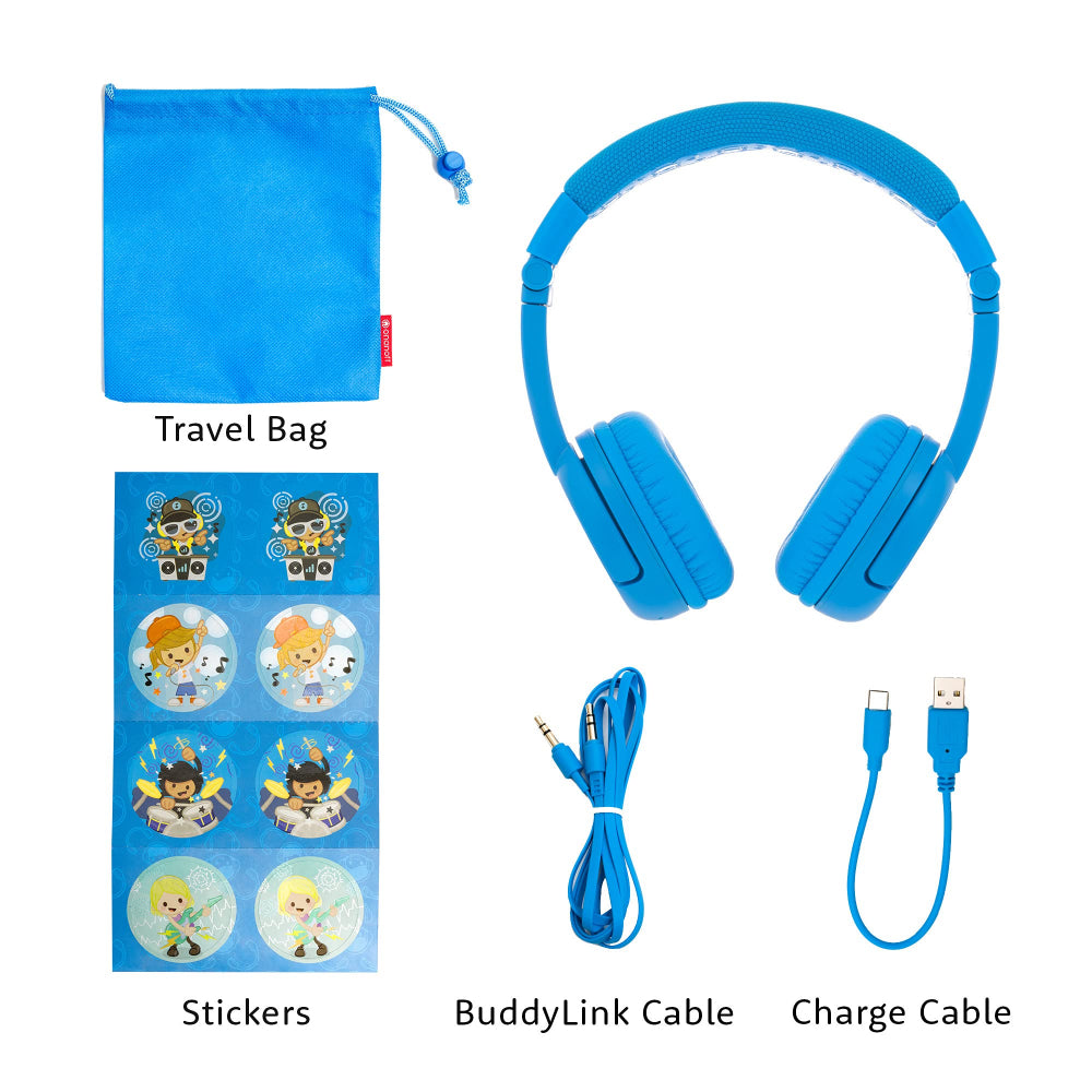 BUDDYPHONES PLAY Plus Wireless Bluetooth Headphones for Kids - Cool Blue
