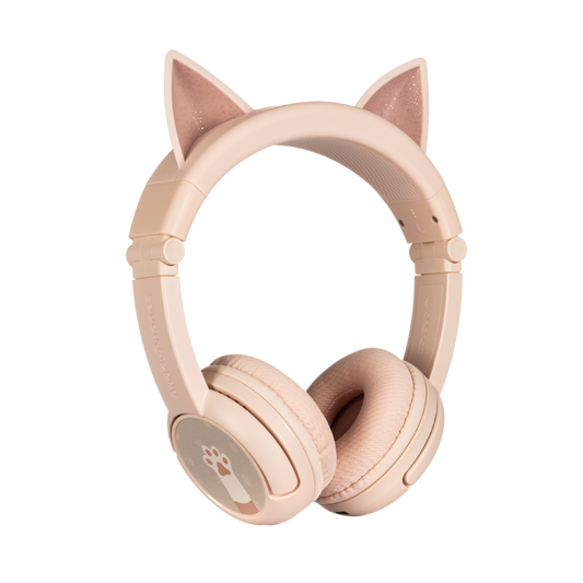 [علبة مفتوحة] سماعة رأس لاسلكية بلوتوث BUDDYPHONES PlayEars+ - صوت رائع وتصميم آذان حيوانية مرحة - قطة - وردي