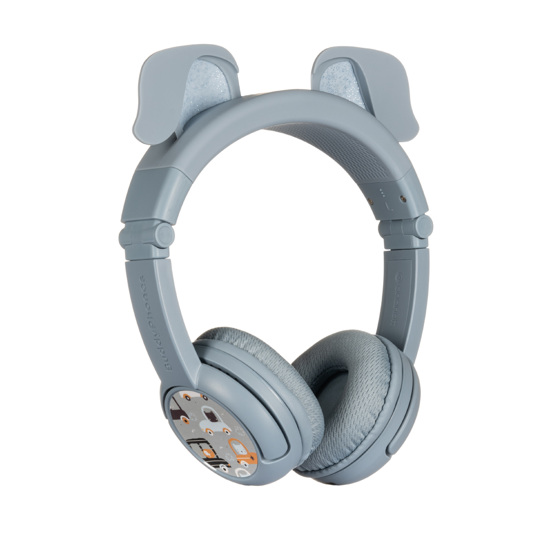 [علبة مفتوحة] سماعة رأس لاسلكية بلوتوث BUDDYPHONES PlayEars+ - صوت رائع وتصميم آذان حيوانية مرحة - كلب - رمادي