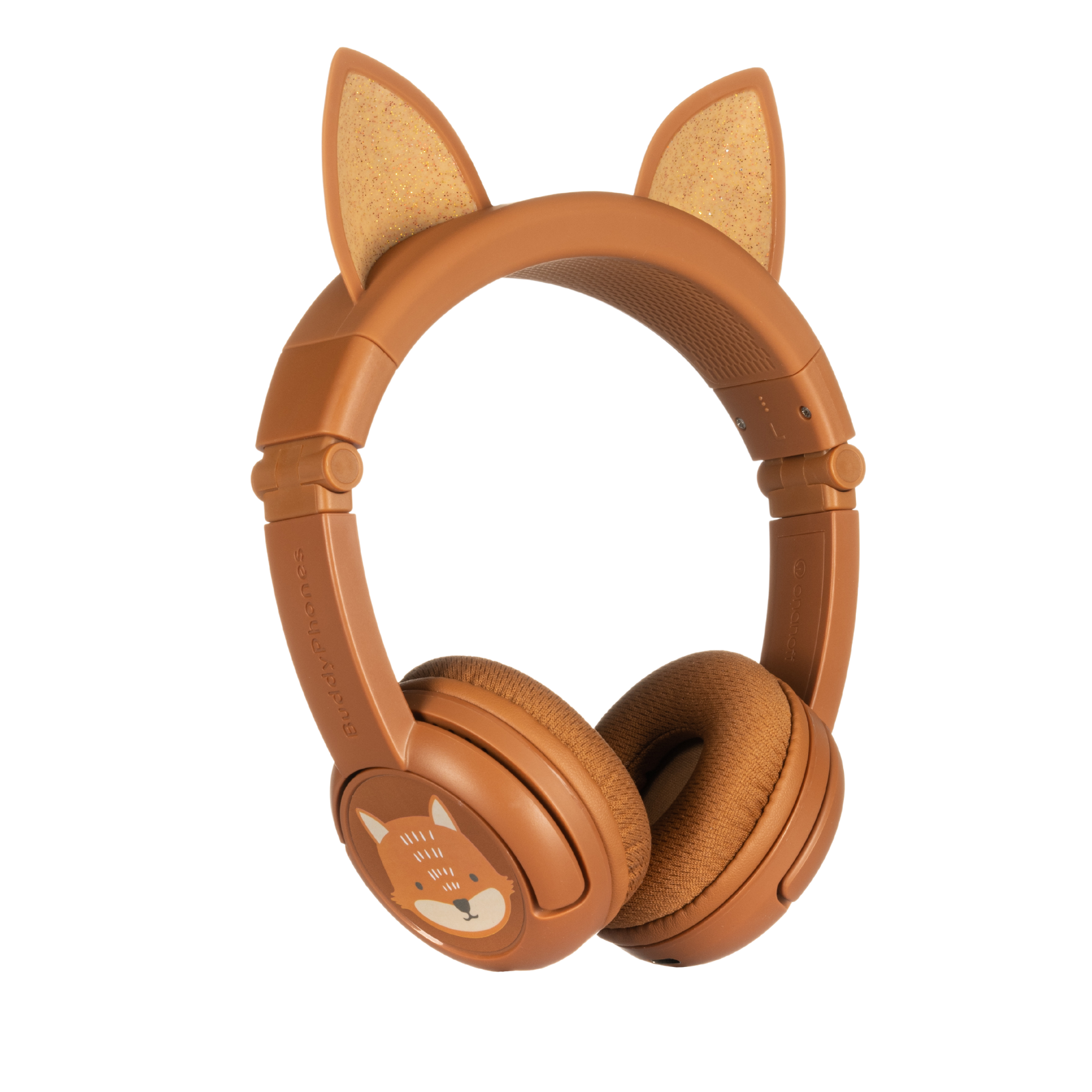 [علبة مفتوحة] سماعة رأس لاسلكية بلوتوث BUDDYPHONES PlayEars+ - صوت رائع وتصميم آذان حيوانية مرحة - ثعلب - برتقالي