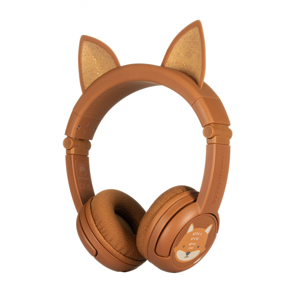 BUDDYPHONES PlayEars+ Bluetooth Wireless Headset - Superb Sound & Playful Animal Ears Design - Fox - Orange