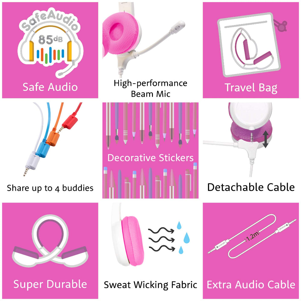 BUDDYPHONES School Plus Headphones - Pink