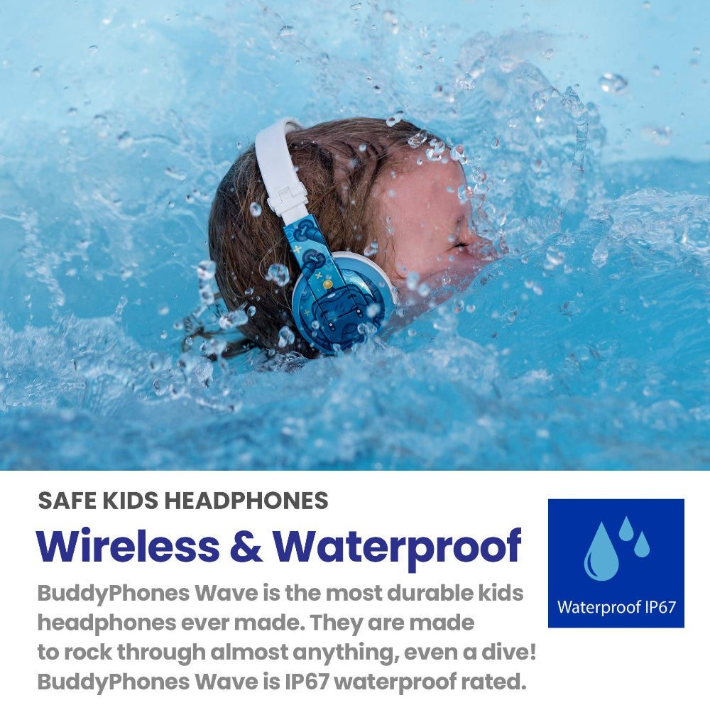 BUDDYPHONES Wave Bluetooth Headphones Waterproof Robot - Blue