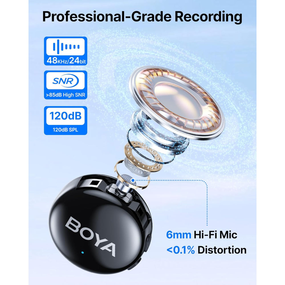 BOYA BOYALINK 3 Wireless Lavalier Microphone for iPhone/Android/Camera/PC/Tablets,AI Noise Cancellation,48kHz/24Bit Studio Sound,APP Control,984ft 30h Battery with Charging Case for Vlogging Interview