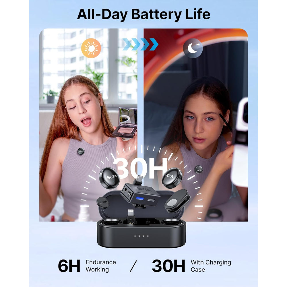 BOYA BOYALINK 3 Wireless Lavalier Microphone for iPhone/Android/Camera/PC/Tablets,AI Noise Cancellation,48kHz/24Bit Studio Sound,APP Control,984ft 30h Battery with Charging Case for Vlogging Interview