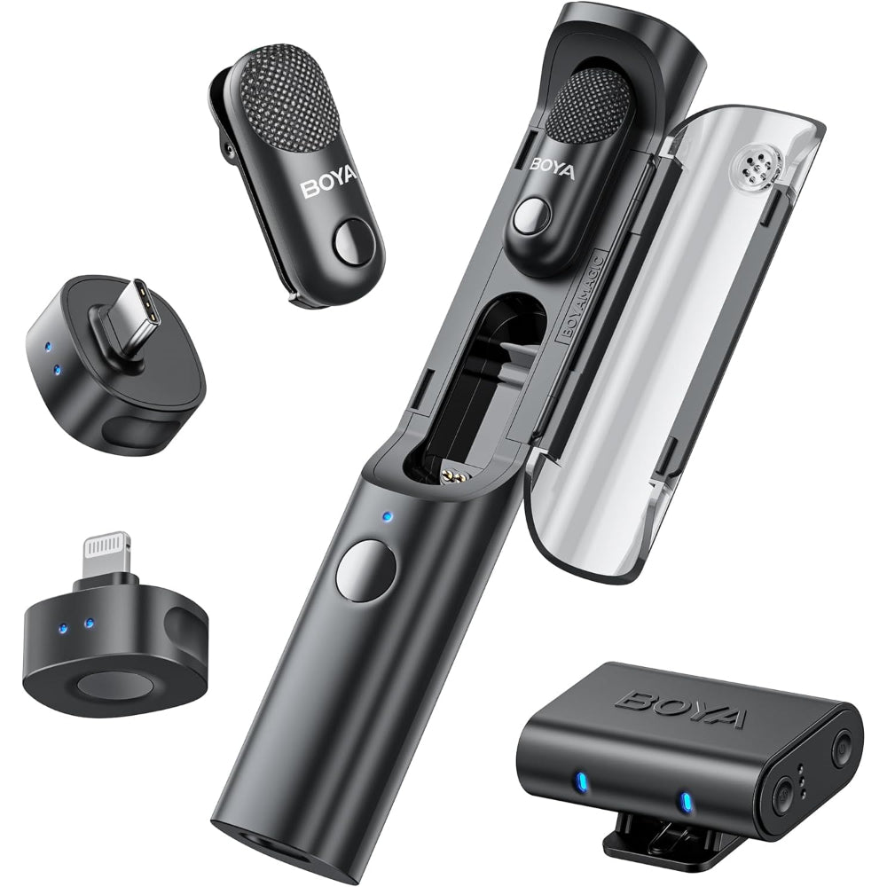 BOYA Magic Wireless Mini Microphones for iPhone/Android/PC/Camera, 4 Form-in-1 Mic, 7g Lightweight,AI Noise Reduction, 48kHz/24bit,APP Control, 328ft Range,Microphone for Recording(Stand not included)