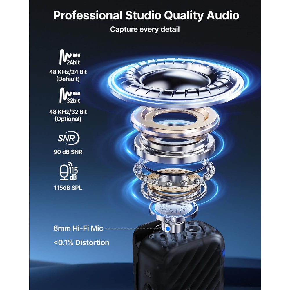 BOYA BOYAMIC 2 Wireless Microphones for iPhone 15-16/Android/PC/Camera, AI Noise Cancellation, 32-bit Float Internal Recording, AMOLED Touchscreen, 984ft 54h Battery with Charging Case(with Clip Mic)