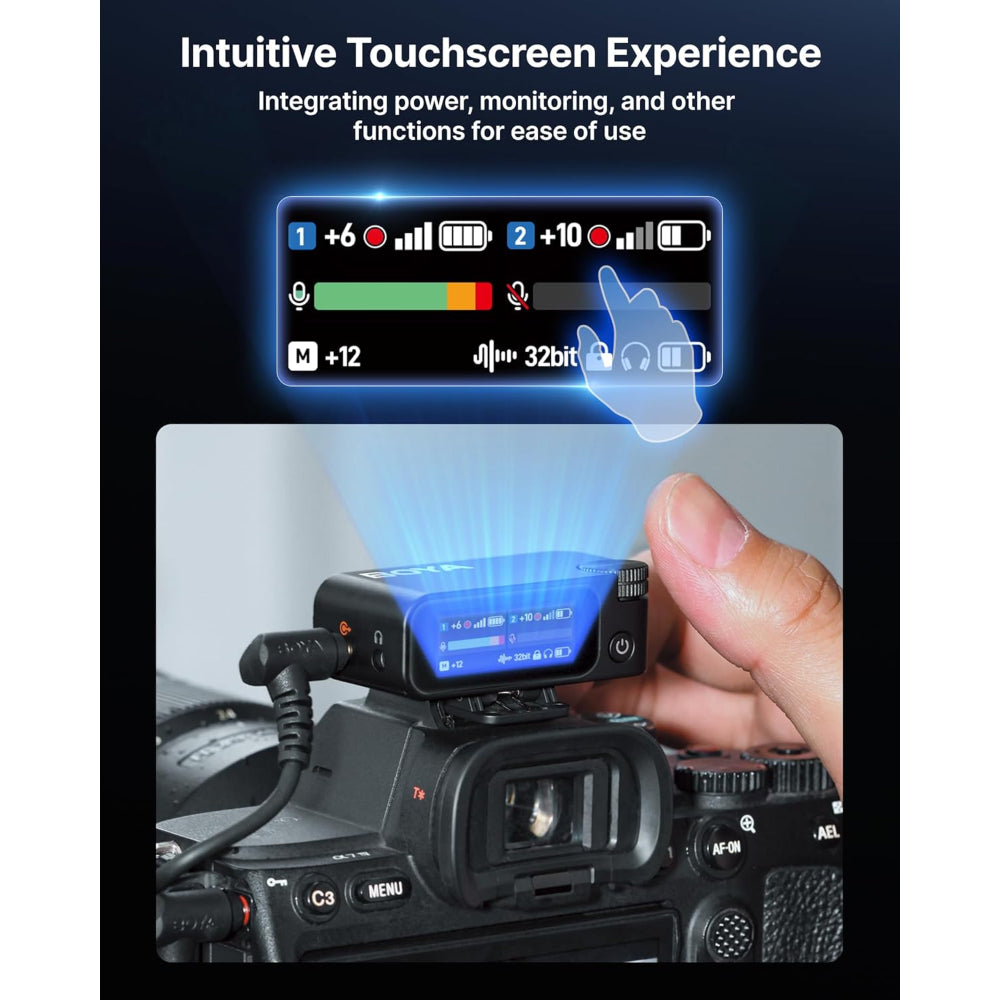 BOYA BOYAMIC 2 Wireless Microphones for iPhone 15-16/Android/PC/Camera, AI Noise Cancellation, 32-bit Float Internal Recording, AMOLED Touchscreen, 984ft 54h Battery with Charging Case(with Clip Mic)