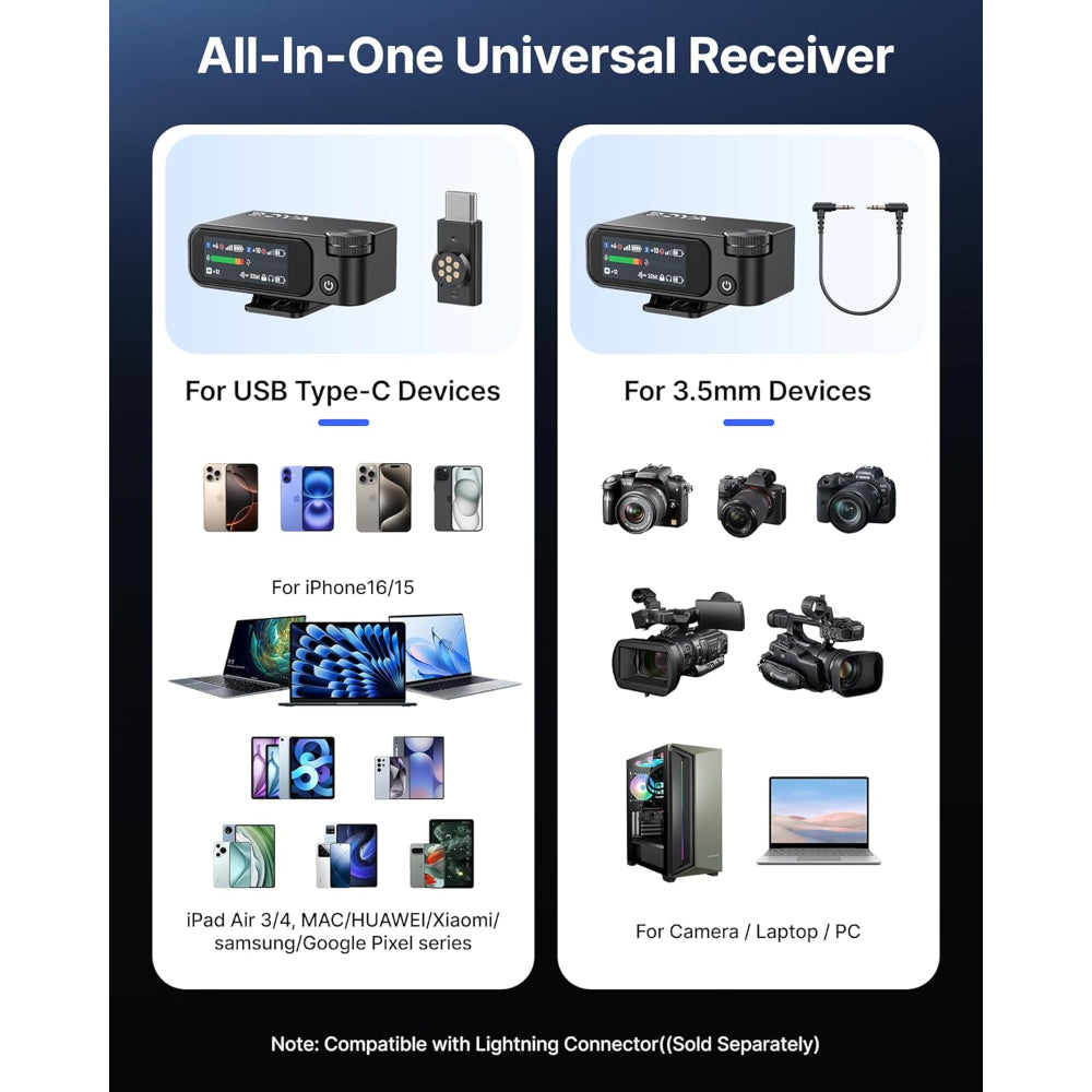 BOYA BOYAMIC 2 Wireless Microphones for iPhone 15-16/Android/PC/Camera, AI Noise Cancellation, 32-bit Float Internal Recording, AMOLED Touchscreen, 984ft 54h Battery with Charging Case(with Clip Mic)