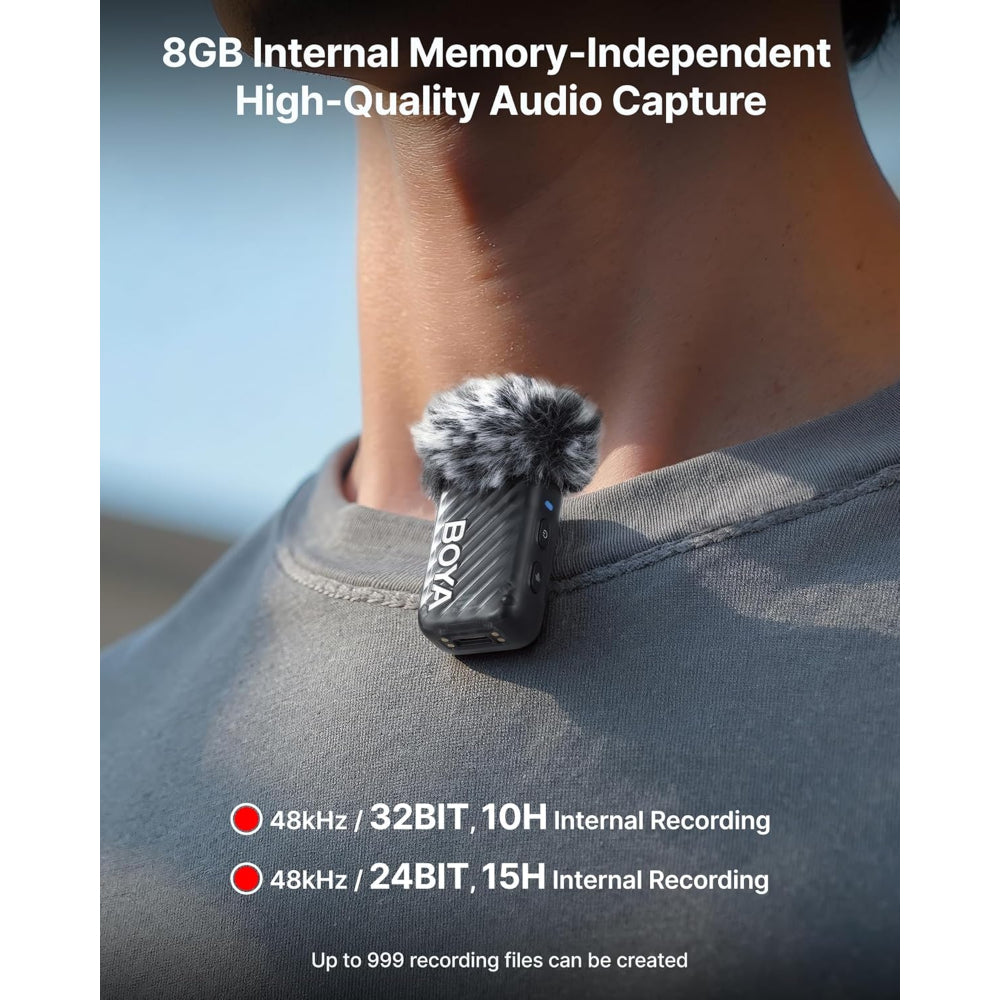 BOYA BOYAMIC 2 Wireless Microphones for iPhone 15-16/Android/PC/Camera, AI Noise Cancellation, 32-bit Float Internal Recording, AMOLED Touchscreen, 984ft 54h Battery with Charging Case(with Clip Mic)