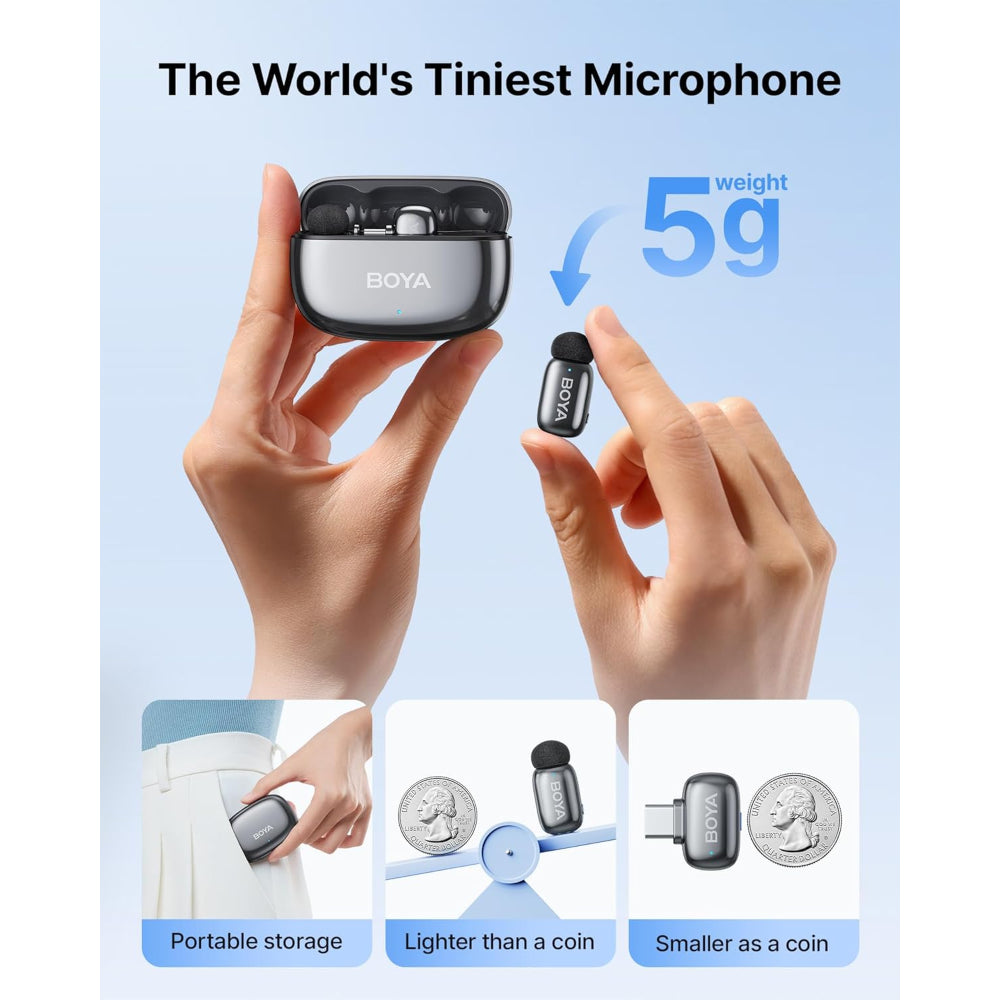 BOYA mini 2 Wireless Microphone for iPhone & Android, AI Noise Cancellation, App Control, Safety Track, 30H Battery Life with Charging Case, Lapel Microphone Wireless for Video Recording Podcast Vlog
