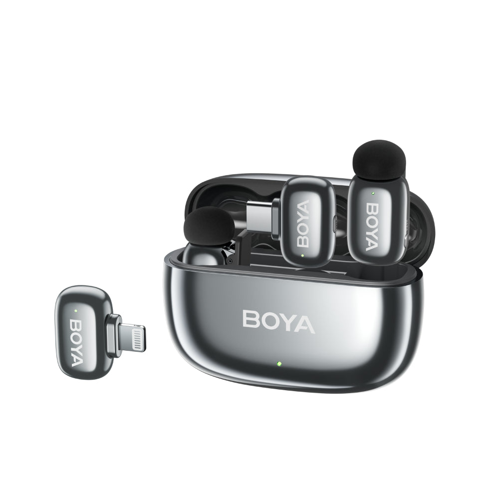 BOYA mini 2 Wireless Microphone for iPhone & Android, AI Noise Cancellation, App Control, Safety Track, 30H Battery Life with Charging Case, Lapel Microphone Wireless for Video Recording Podcast Vlog