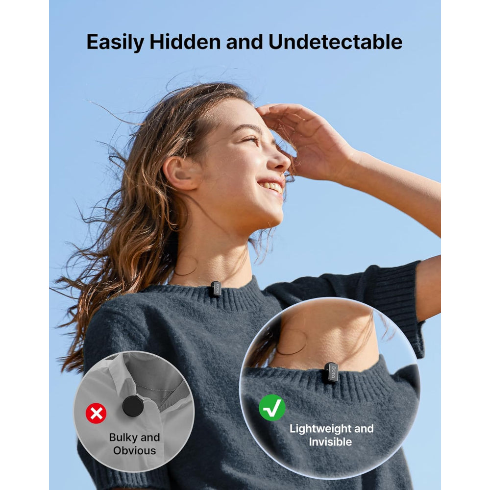 BOYA mini 2 Wireless Microphone for iPhone & Android, AI Noise Cancellation, App Control, Safety Track, 30H Battery Life with Charging Case, Lapel Microphone Wireless for Video Recording Podcast Vlog