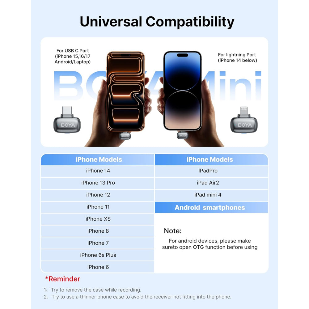 BOYA mini 2 Wireless Microphone for iPhone & Android, AI Noise Cancellation, App Control, Safety Track, 30H Battery Life with Charging Case, Lapel Microphone Wireless for Video Recording Podcast Vlog