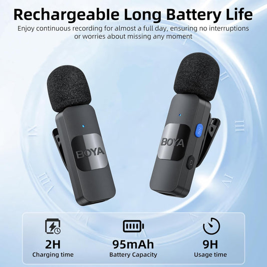 BOYA BY-V1 Wireless Lavalier Microphone System, 164ft Range, Lapel Microphone for iPhone,Andriod iPad - Cordless Omnidirectional Mini Clip-On Mic for Interview Video Podcast Vlogging YouTube