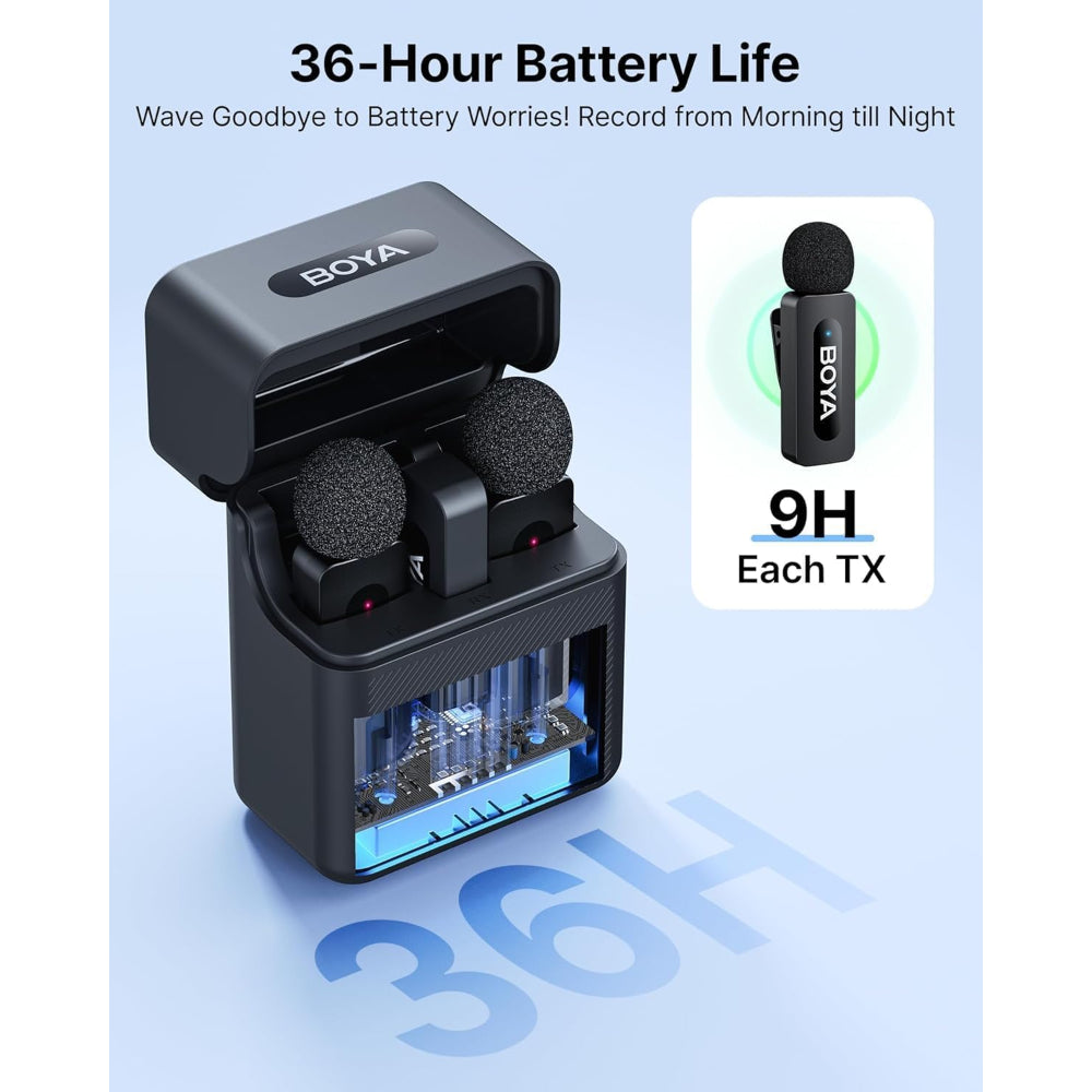 BOYA V30 Wireless Lavalier Microphone for iPhone/Android/PC/Laptop with USB-C Port, 36H Battery Life with Charging Case, Noise Canceling Clip on Lapel Microphone Wireless Mini Mic for Video Recording