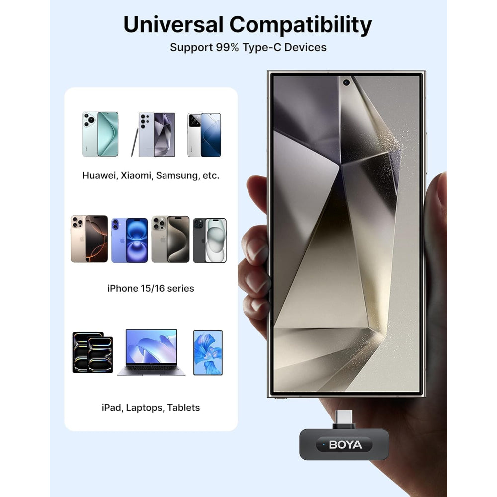 BOYA V30 Wireless Lavalier Microphone for iPhone/Android/PC/Laptop with USB-C Port, 36H Battery Life with Charging Case, Noise Canceling Clip on Lapel Microphone Wireless Mini Mic for Video Recording