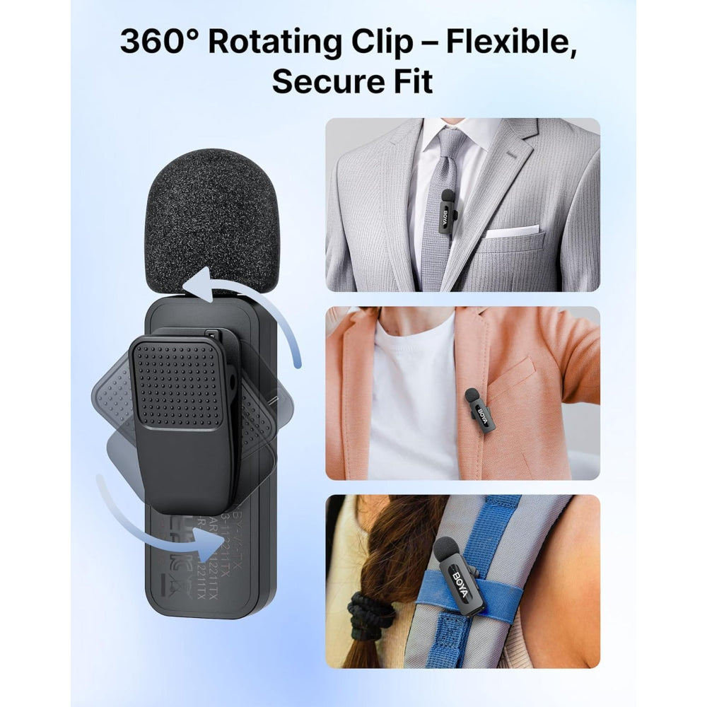 BOYA V30 Wireless Lavalier Microphone for iPhone/Android/PC/Laptop with USB-C Port, 36H Battery Life with Charging Case, Noise Canceling Clip on Lapel Microphone Wireless Mini Mic for Video Recording