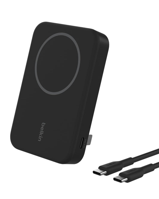 BELKIN Magnetic Qi2 Wireless Power Bank 8KmAh + Kick Stand| 15W MagSafe Portable Charger,Movies, Video Call, NightStand, for Apple iPhone 16/15/14/13/12 Series, S25/24/23 Ultra, iOS & Android - Black