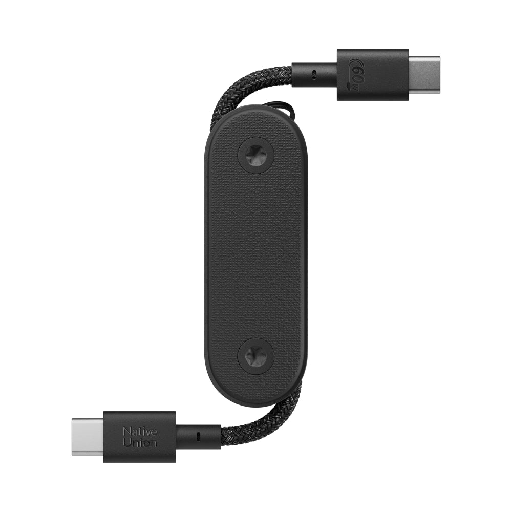 Native Union Pocket USB-C to USB-C Cable| 6.5in/17cm Portable USB-C Charging Cable and Keychain, Versatile Heavy Duty Design, w/ Cable Management, Eco-Friendly Recycled Material - Black