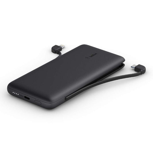 Belkin BOOST CHARGE 10K PD Power Bank w/ Integrated Cables  (Lightning + USB-C) - for Apple iPhone 12/11 Pro Max/12/11 Pro/12/12 Mini/XR/XS Max/8/7/6 Plus, iPad/iPad Pro & other USB-C Devices - Black