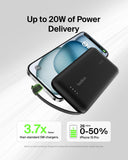 BELKIN BoostCharge Power Bank 10K with Integrated USB-C Cable| Portable Dual Fast Charger, Smart Protect, 1x USB-C port, for iPhone 16/15, iPads, Airpods, Galaxy SA25/24, USB-C Devices- Black