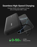 Belkin BoostCharge PowerBank 20K | Built-in USB-C Cable, Fast 30W PD Output, 4.7in/12cm Integrated USB-C cable, Charge 3x Devices Same Time, LED indicator, Pre-charged ready for Use - Black