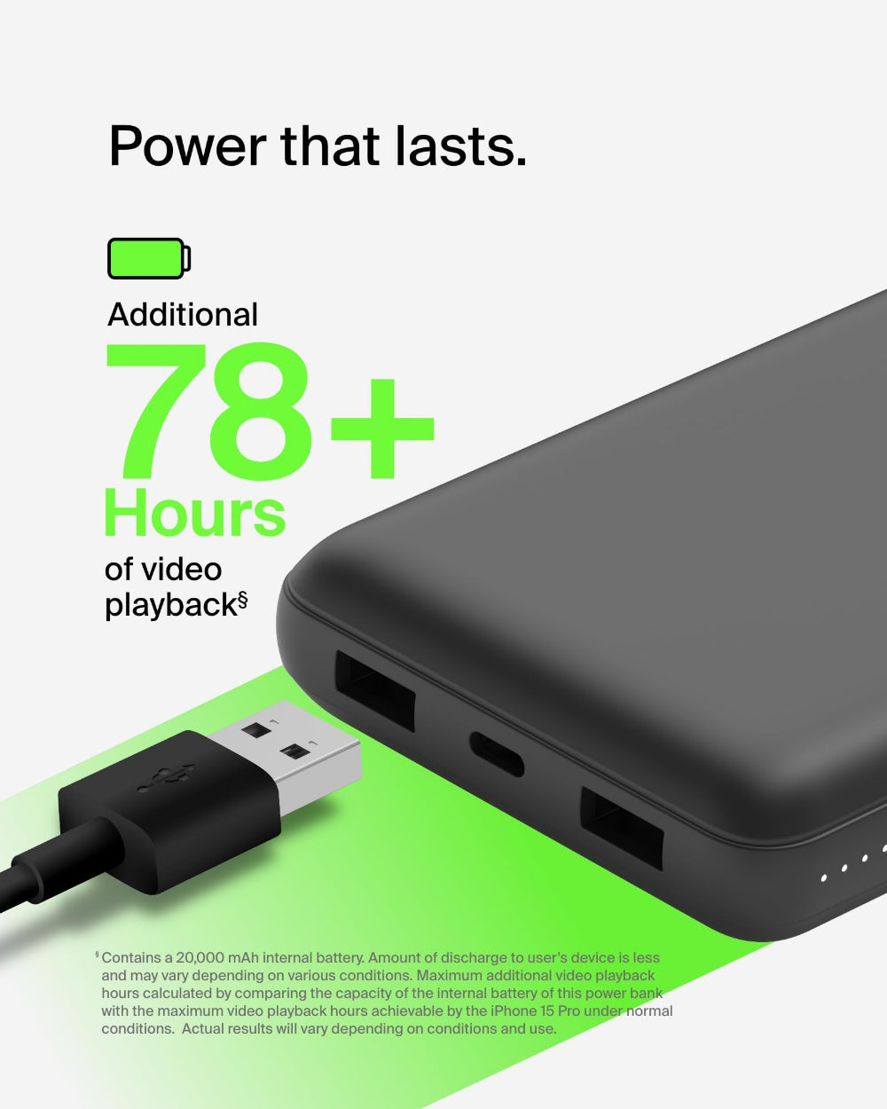 Belkin BOOSTCHARGE 20K Power Bank - Fast Charge 3 Ports (USB-C 1x, USB-A 2x) for Apple iPhone 14/13/12/11/XR/XS/X/8/7/6 Pro Max Plus Mini, iPad Pro/Air/Mini, Airpods & other USB-C Devices - Black